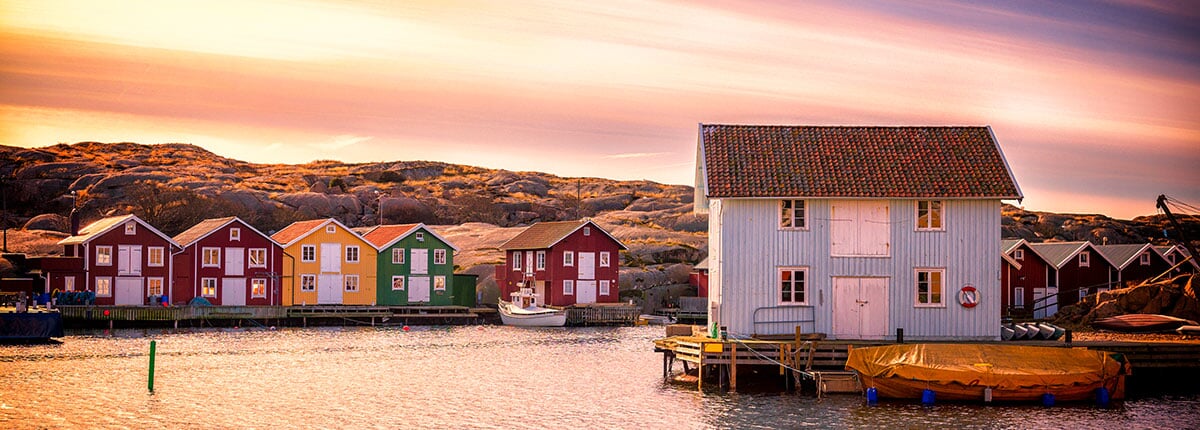 beautiful landscape view of sunset and houses in gothenburg